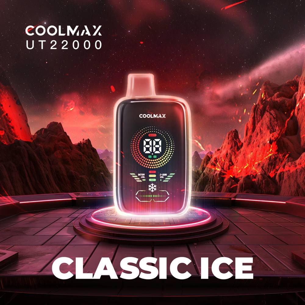 COOLMAX UT22000 Classic Ice large disposable vape with big digital display indicating liquid and battery levels.  Power and airflow adjustability.  Veextech Online Store Canada FREE shipping