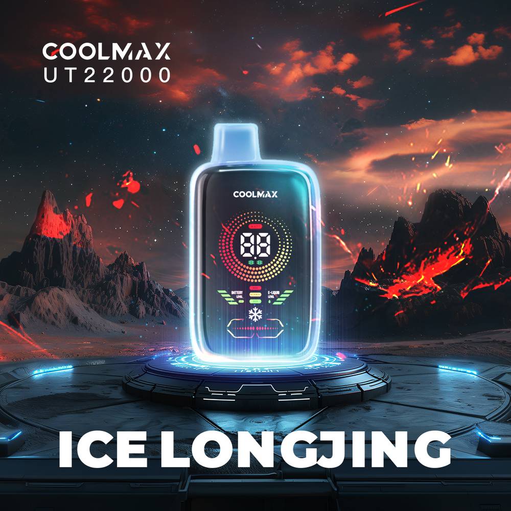 COOLMAX UT22000 Longjing Ice Tea large disposable vape with big digital display indicating liquid and battery levels.  Power and airflow adjustability.  Veextech Online Store Canada FREE shipping