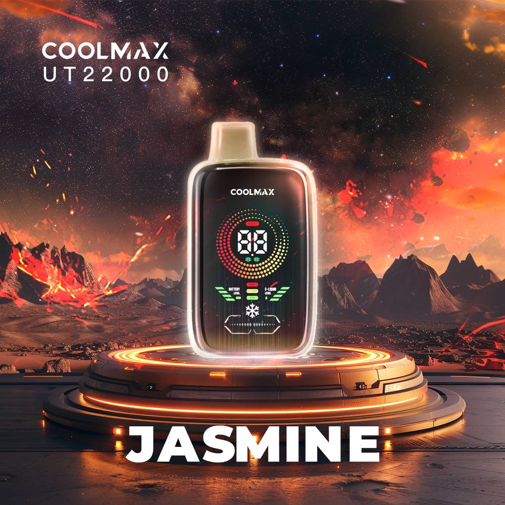 COOLMAX UT22000 Jasmine flavour large disposable vape with big digital display indicating liquid and battery levels.  Power and airflow adjustability.  Veextech Online Store Canada FREE shipping