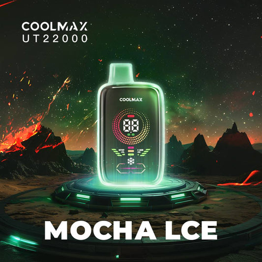 COOLMAX UT22000 Mocha Ice large disposable vape with big digital display indicating liquid and battery levels.  Power and airflow adjustability.  Veextech Online Store Canada FREE shipping