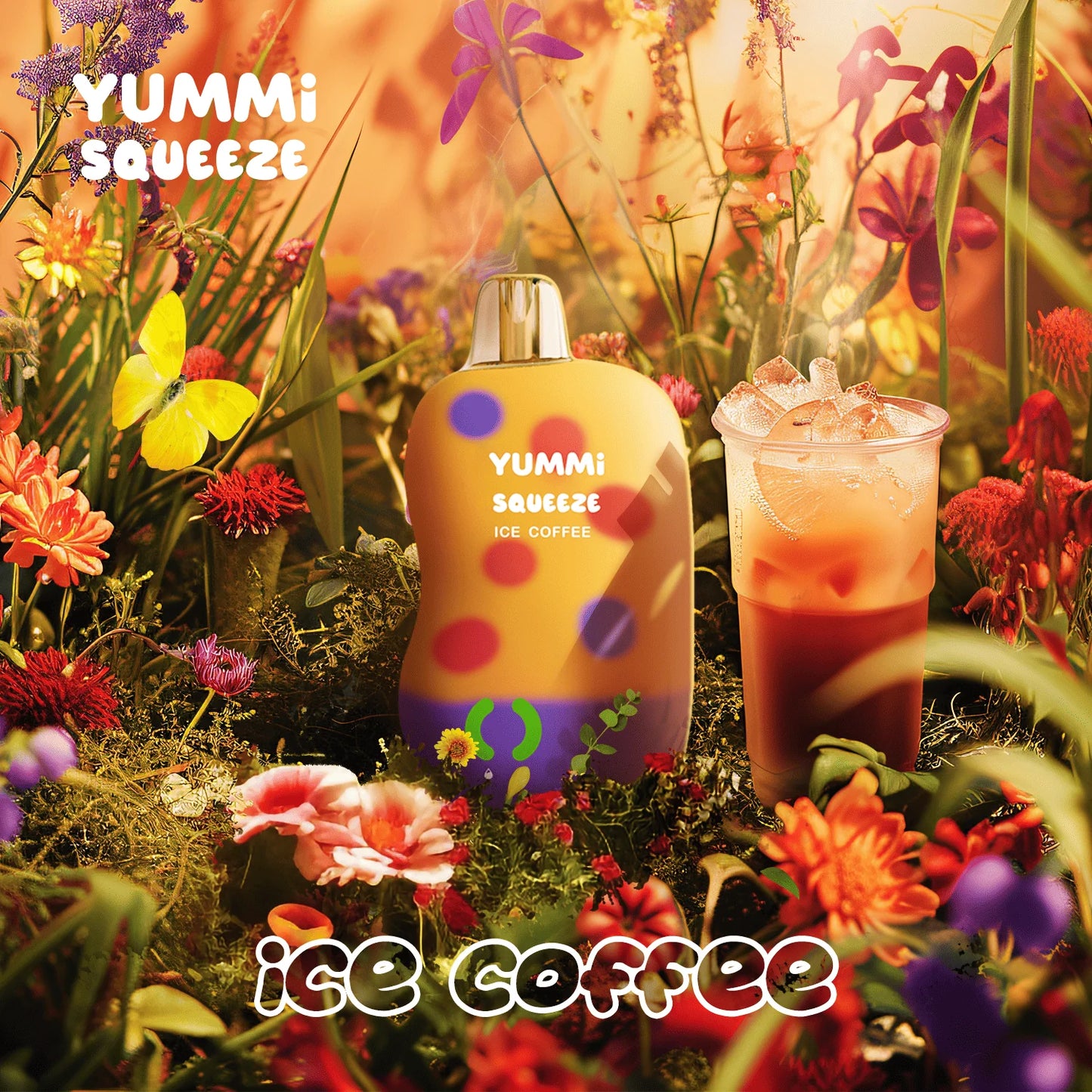 YUMMI Squeeze Ice Coffee disposable vape with a squeezable soft silicone exterior for stress relief